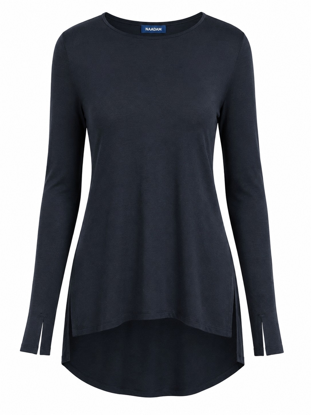 NAADAM | Luxury Silk Cashmere Black Knit High Low Long Sleeve Tunic Top | XS